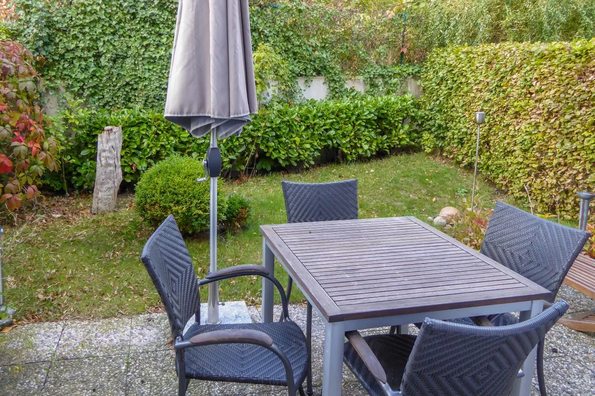 Terrasse und kleiner Garten Ferienhaus Ivory Binz Rügen