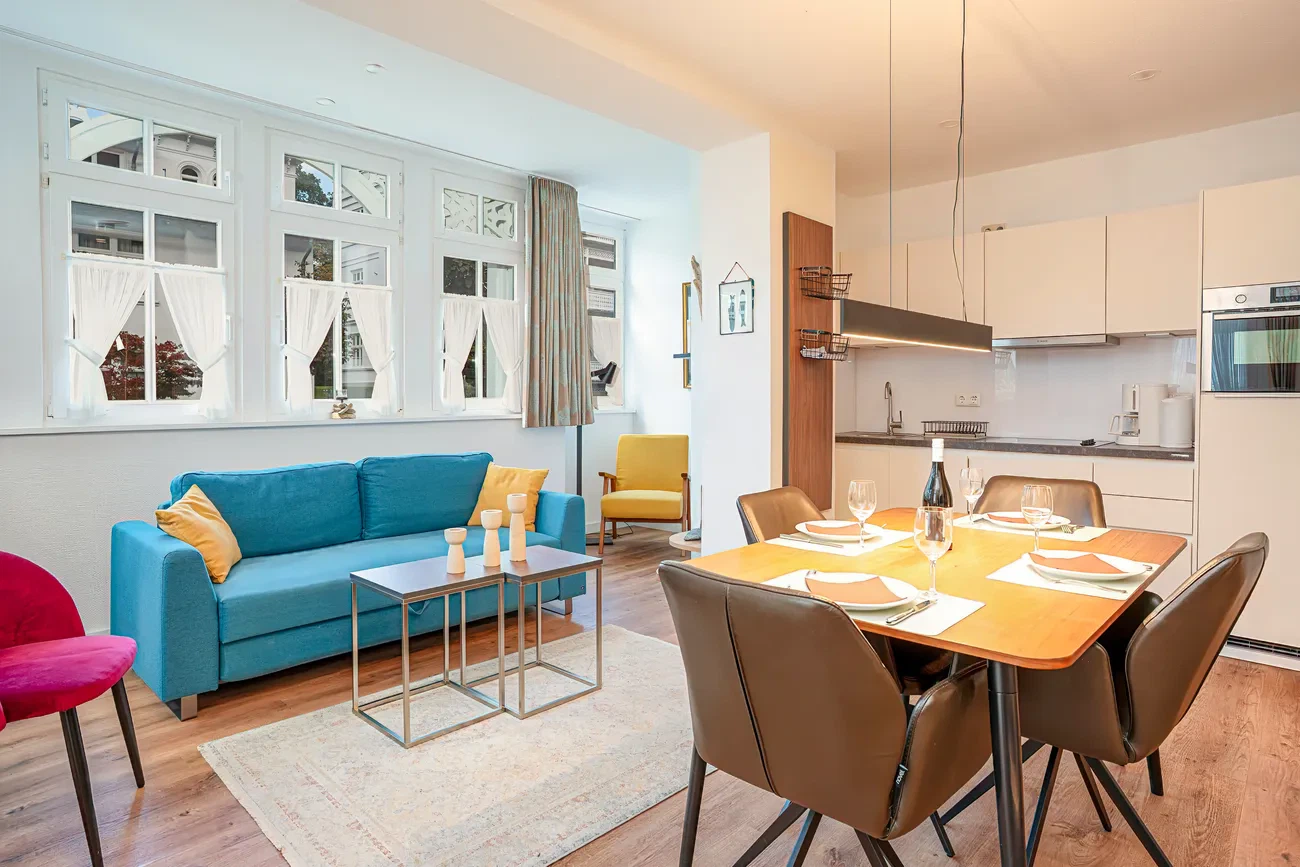 Wohn/Essbereich Ferienwohnung 13 Villa Eden Binz
