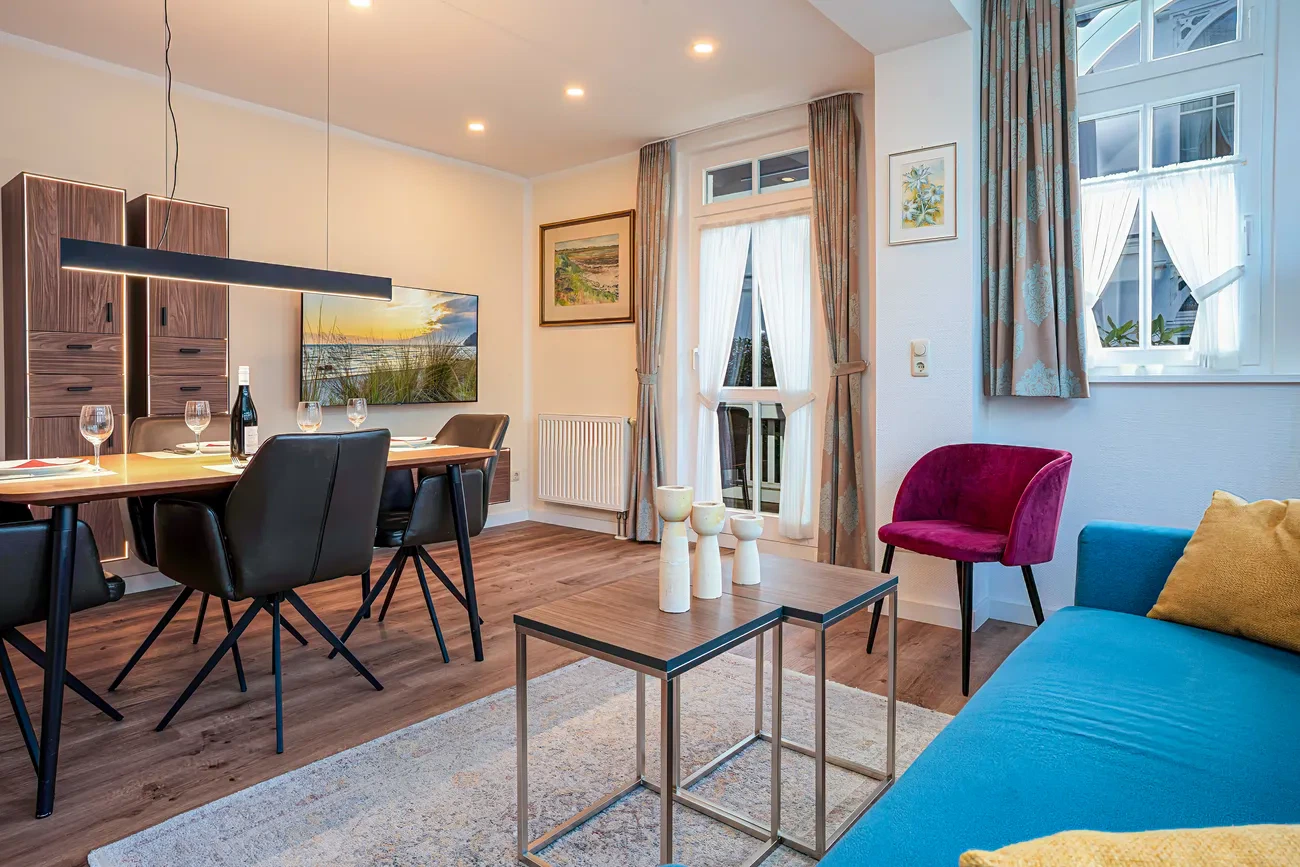 Wohn/Essbereich Ferienwohnung 13 Villa Eden Binz