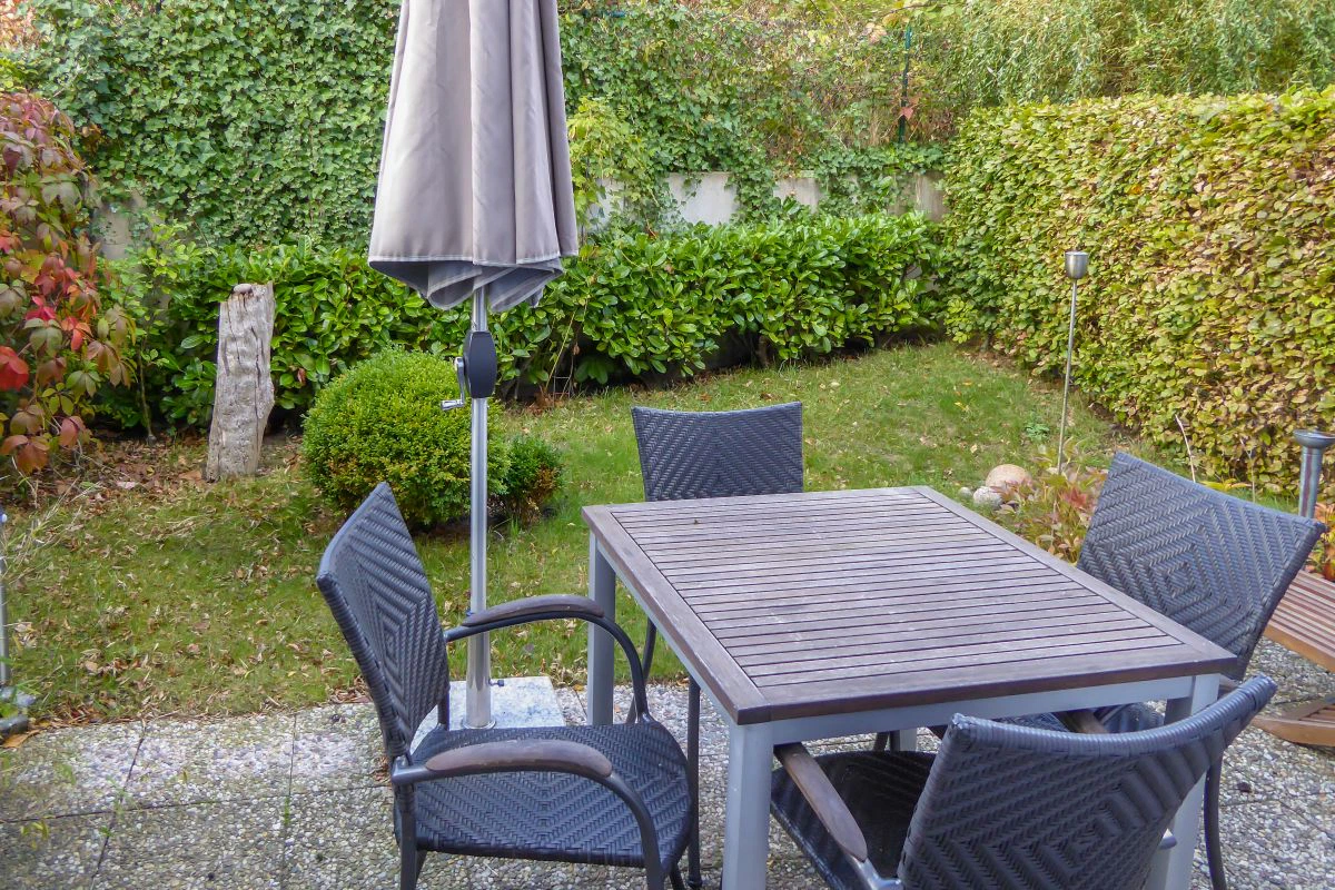 Terrasse und kleiner Garten Ferienhaus Ivory Binz Rügen